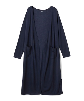 《洗える》エブ楽 シアーVロングカーディガン(ネイビー-Ｍ)