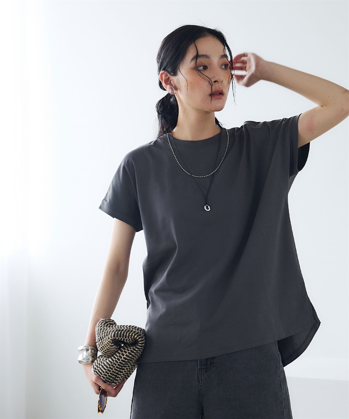 CROSS FUNCTION 《汗染み防止》エブ楽 天竺フレンチスリーブTシャツ_main