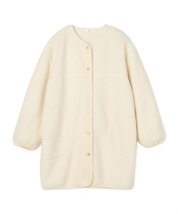 《洗える》エブ楽 ボアノーカラーコート(アイボリー-Ｍ)