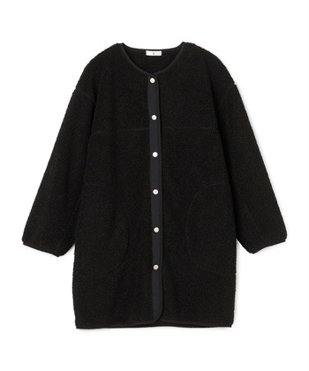 《洗える》エブ楽 ボアノーカラーコート(ブラック-Ｍ)