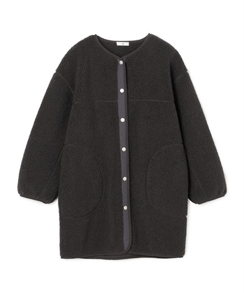 《洗える》エブ楽 ボアノーカラーコート(チャコール-Ｍ)