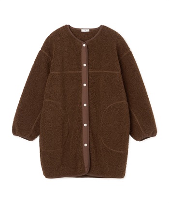 《洗える》エブ楽 ボアノーカラーコート(モカ-Ｍ)