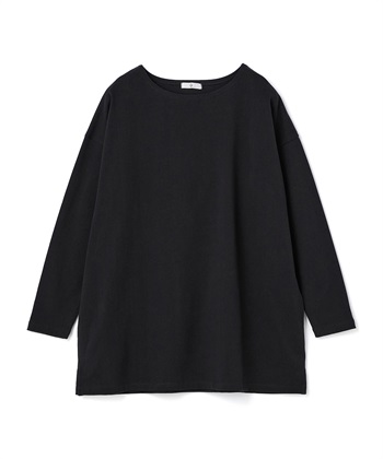 《よれにくい》オーバーサイズコットンロングスリーブTシャツ(ブラック-Ｍ)