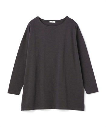 《よれにくい》オーバーサイズコットンロングスリーブTシャツ(チャコール-Ｍ)