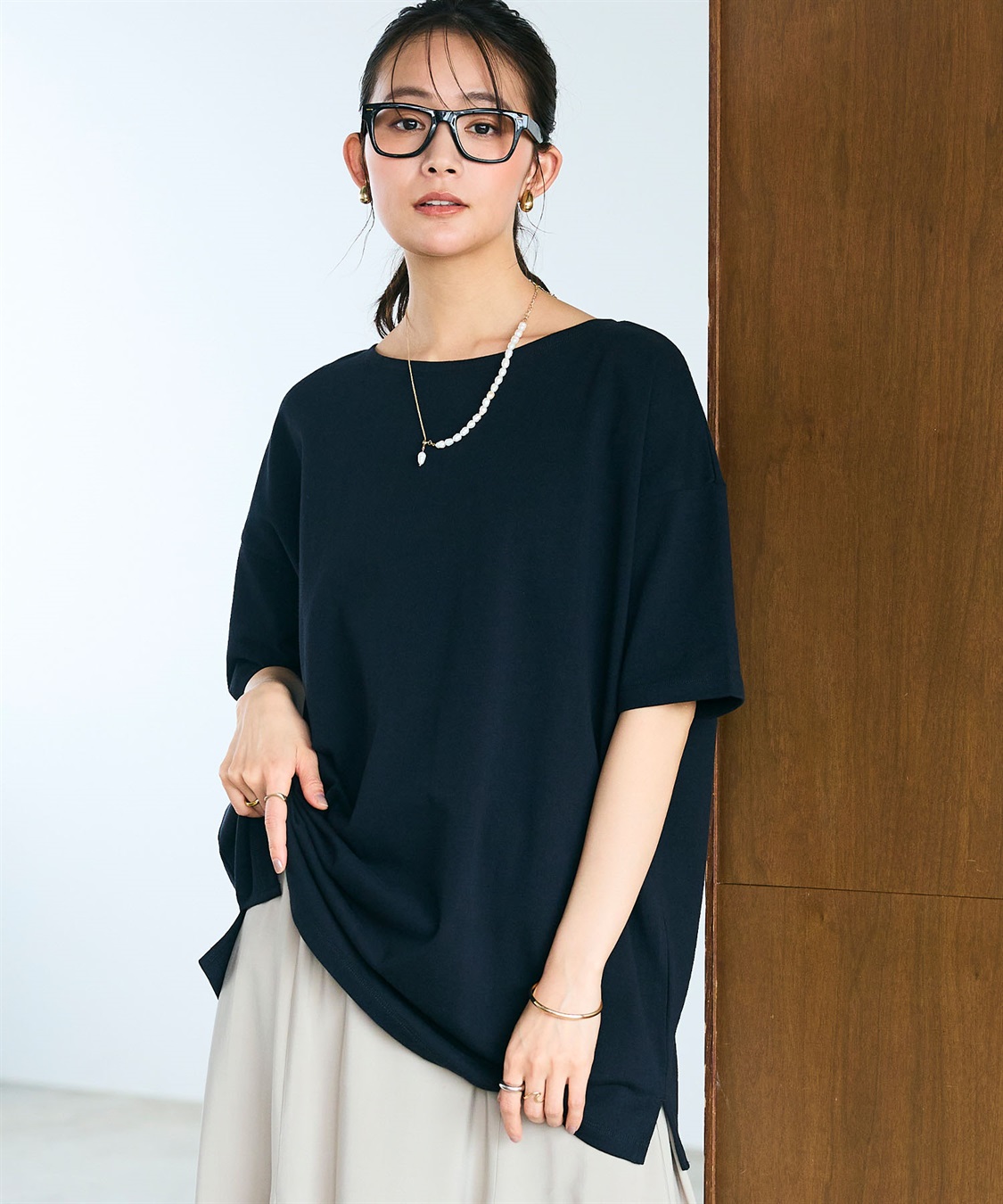 CROSS FUNCTION 《よれにくい》エブ楽 オーバーサイズハーフスリーブコットンTシャツ_main