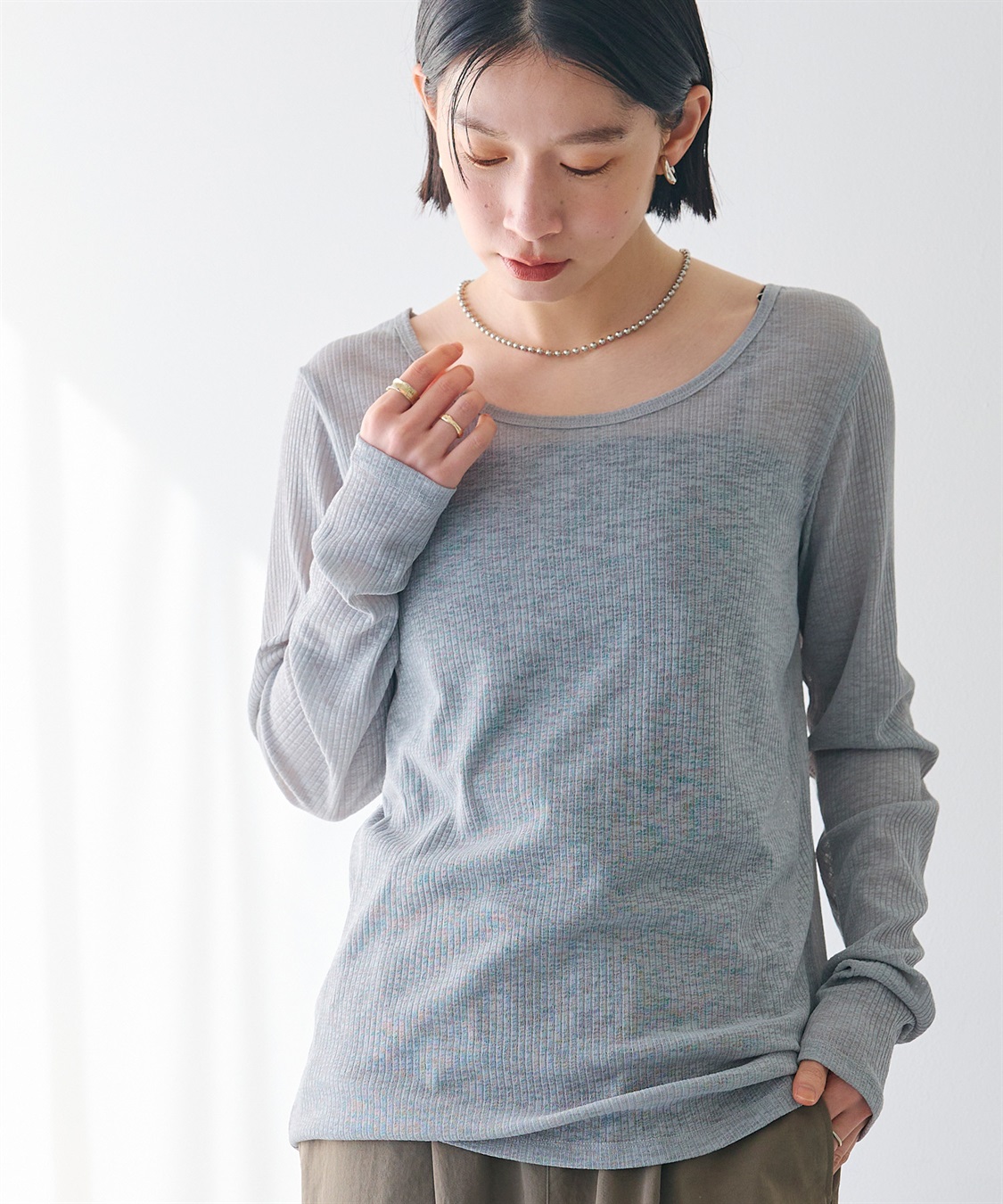 CROSS FUNCTION 《接触冷感》エブ楽 シアーリブロングTシャツ_main