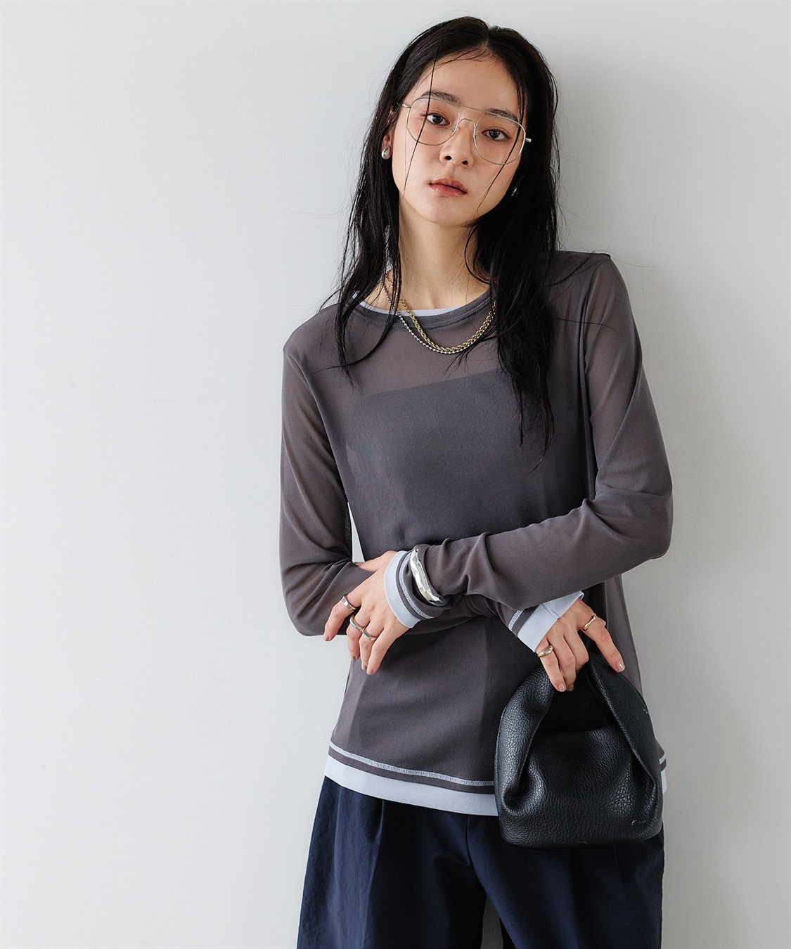 CROSS FUNCTION 《吸水速乾》シアーチュール配色トップス_main