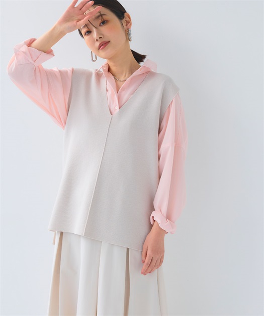 【美品✨】FRAMeWORK ハイツイストCミラノリブVネックT 春夏 洗える 洗える》サマ美え マシュマロミラノディープVネックベスト CROSS