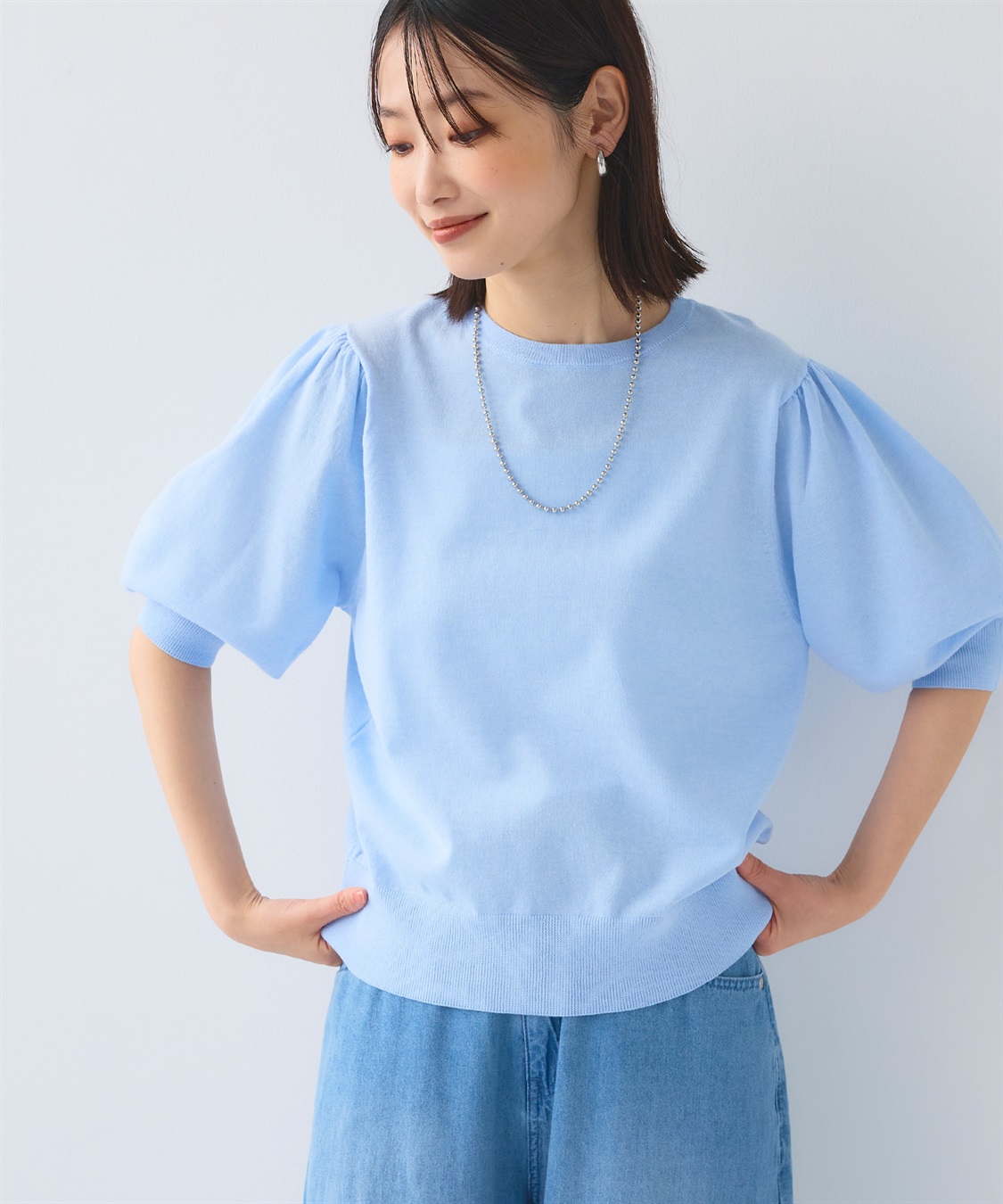 CROSS FUNCTION 《UV/洗える》サマナチュラ パフスリーブ半袖ニット_main