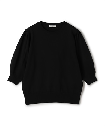 《UV/洗える》サマナチュラ パフスリーブ半袖ニット(ブラック-Ｍ)