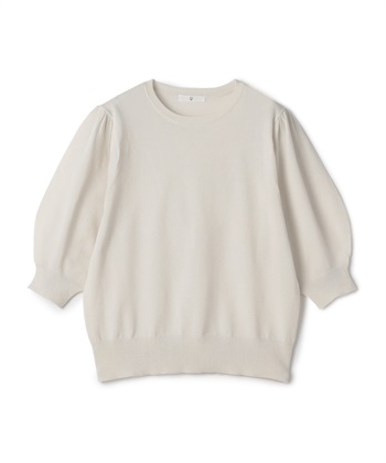 《UV/洗える》サマナチュラ パフスリーブ半袖ニット(オフベージュ-Ｍ)
