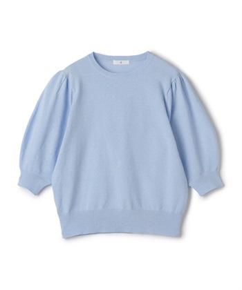 《UV/洗える》サマナチュラ パフスリーブ半袖ニット(サックス-Ｍ)