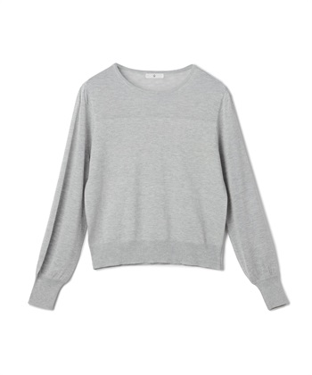 《洗える》サマナチュラ シアー切り替えパフスリーブニットトップス(ライトグレー-Ｍ)