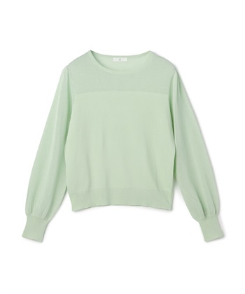 《洗える》サマナチュラ シアー切り替えパフスリーブニットトップス(ライトグリーン-Ｍ)