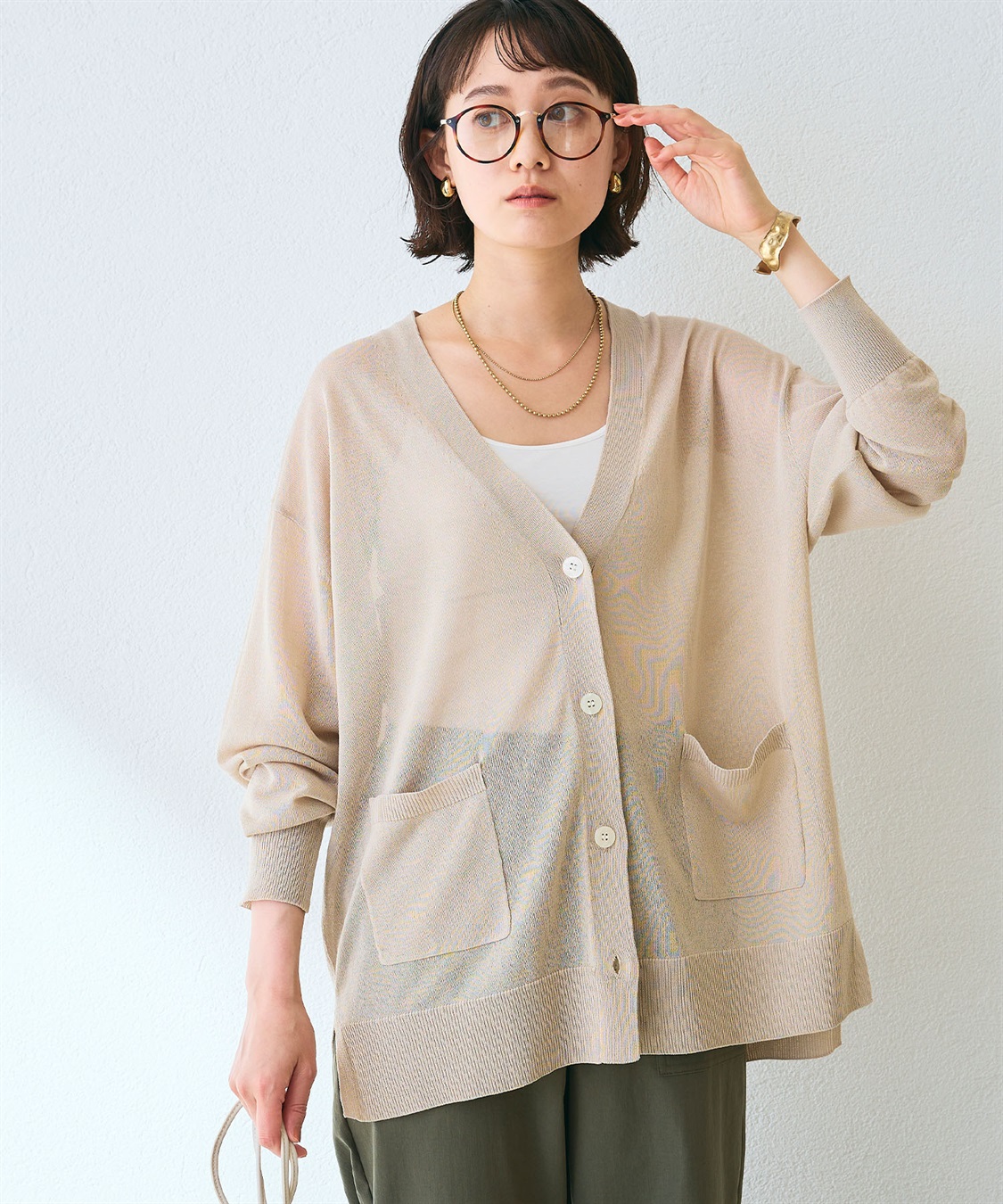 CROSS FUNCTION 《洗える》サマナチュラ オーバーサイズシアーVネックニットカーディガン_main