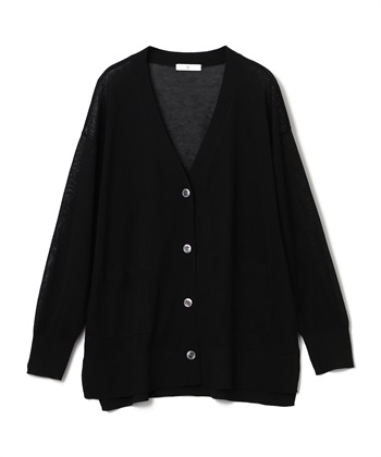 《洗える》サマナチュラ オーバーサイズシアーVネックニットカーディガン(ブラック-Ｍ)