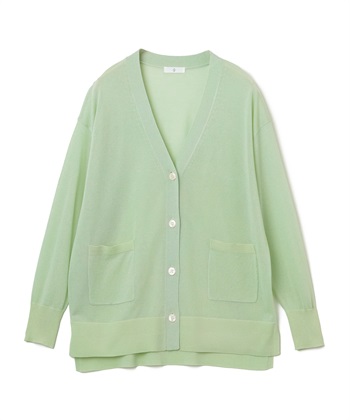 《洗える》サマナチュラ オーバーサイズシアーVネックニットカーディガン(ライトグリーン-Ｍ)