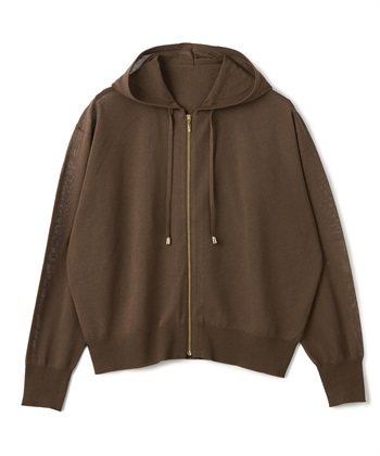 《洗える》サマナチュラ シアーニットZIPパーカー(ブラウン-Ｍ)