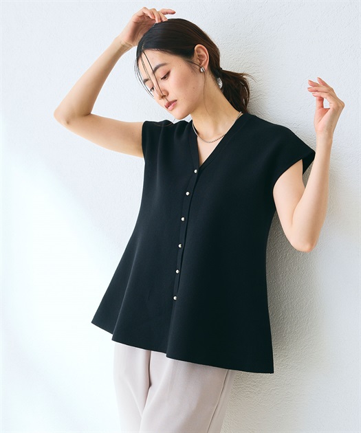 CROSS FUNCTION 《マシンウォッシャブル》サマ美え ペプラムニットベスト