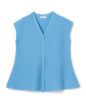 《マシンウォッシャブル》サマ美え ペプラムニットベスト(ブルー-Ｍ)