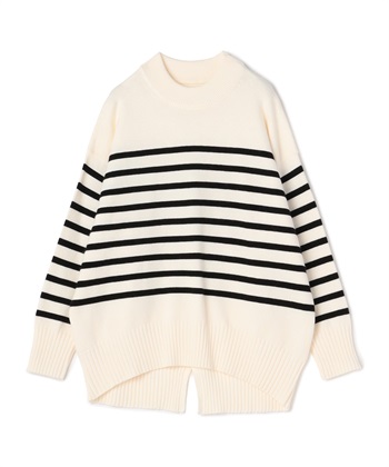 《洗える》エブ楽 バックスリットニット(ボーダー(オフ×ブラック)-Ｍ)