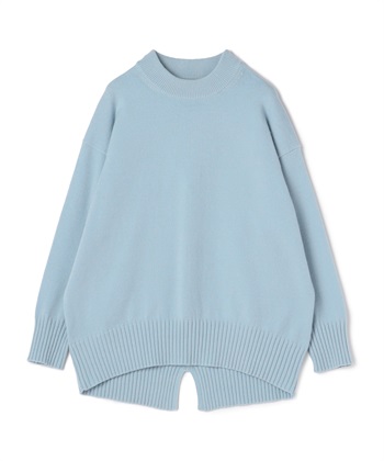 《洗える》エブ楽 バックスリットニット(ライトブルー-Ｍ)