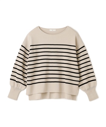 《洗える》サマ美え スウェットライクバルーンスリーブニット(オフホワイト（ボーダー）-Ｍ)