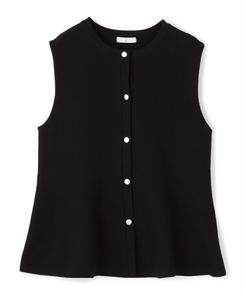 《洗える》サマ美え マシュマロミラノペプラムニットベスト(ブラック-Ｍ)