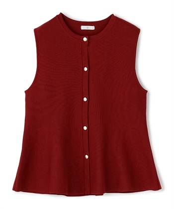 《洗える》サマ美え マシュマロミラノペプラムニットベスト(レッド-Ｍ)