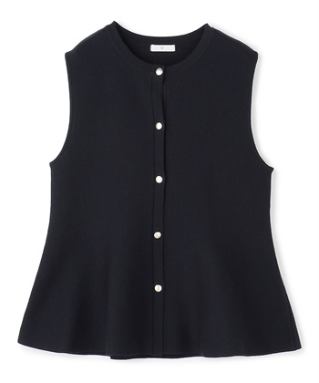 《洗える》サマ美え マシュマロミラノペプラムニットベスト(ネイビー-Ｍ)