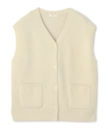 《洗える》スパンコールフェザーニットベスト(オフ-Ｍ)