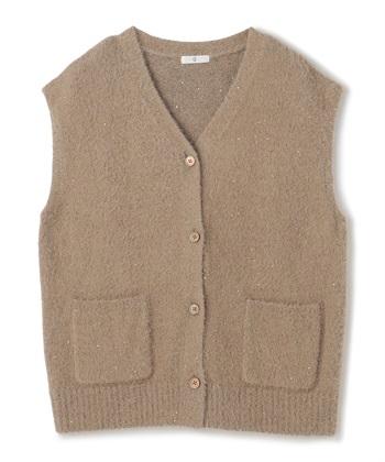 《洗える》スパンコールフェザーニットベスト(モカ-Ｍ)