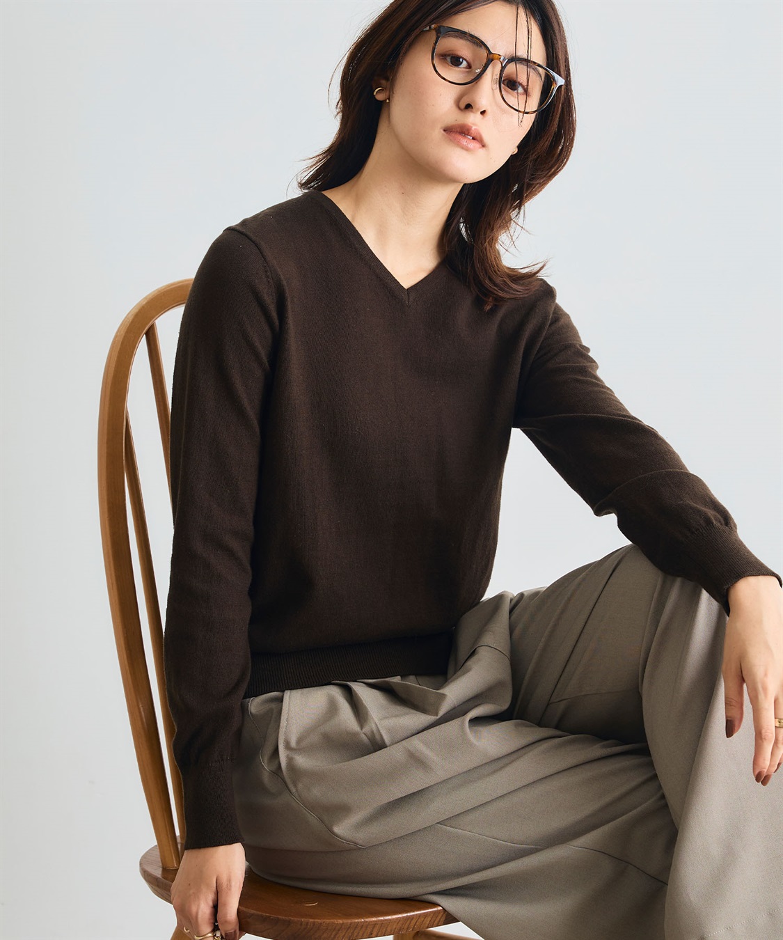 CROSS FUNCTION 《洗える》綿100％Vネックベーシックニット_main