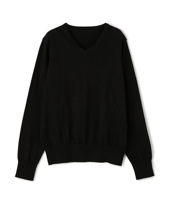 《洗える》綿100％Vネックベーシックニット(ブラック-Ｍ)