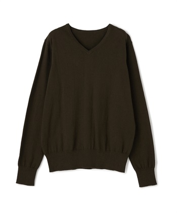 《洗える》綿100％Vネックベーシックニット(ブラウン-Ｍ)