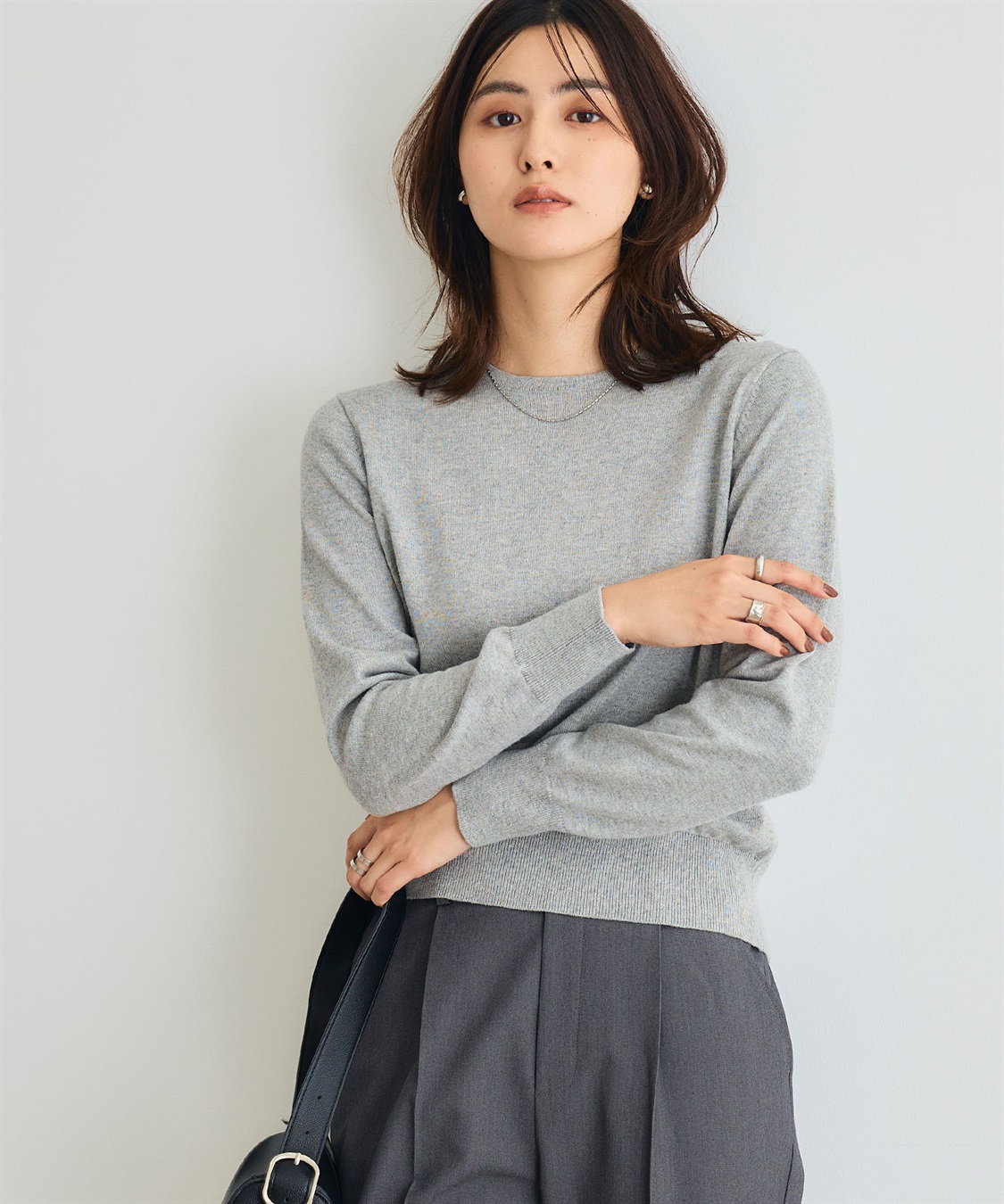 CROSS FUNCTION 《洗える》綿100％クルーネックベーシックニット_main