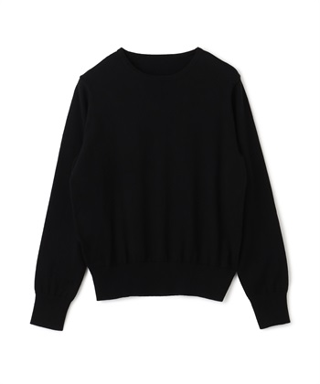 《洗える》綿100％クルーネックベーシックニット(ブラック-Ｍ)