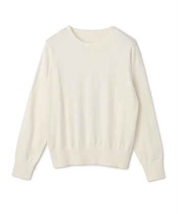 《洗える》綿100％クルーネックベーシックニット(オフホワイト-Ｍ)