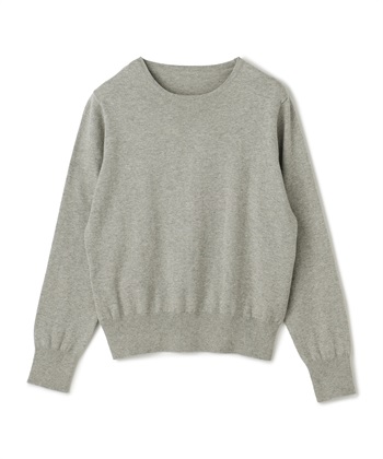 《洗える》綿100％クルーネックベーシックニット(杢グレー-Ｍ)
