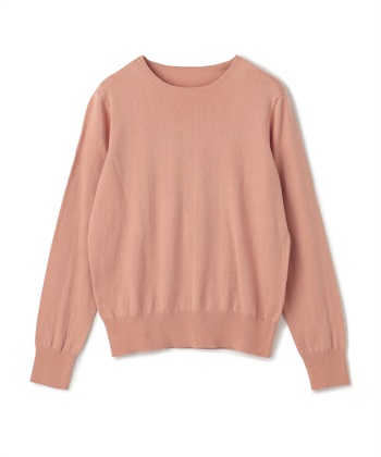 《洗える》綿100％クルーネックベーシックニット(ピンク-Ｍ)