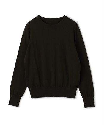 《洗える》綿100％クルーネックベーシックニット(ブラウン-Ｍ)