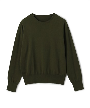 《洗える》綿100％クルーネックベーシックニット(カーキ-Ｍ)