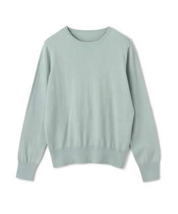 《洗える》綿100％クルーネックベーシックニット(ライトブルー-Ｍ)