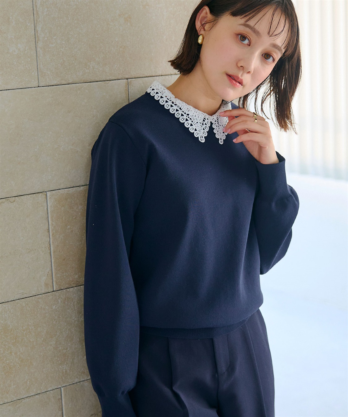 CROSS FUNCTION 《洗える》サマ美え レース襟ニットプルオーバー_main