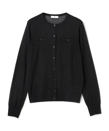 《洗える》サマ美え フロントポケットシアーカーディガン(ブラック-Ｍ)