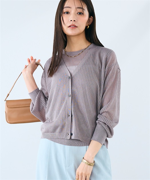 CROSS FUNCTION 《洗える》サマ美え シアーリブニットVネックカーディガン
