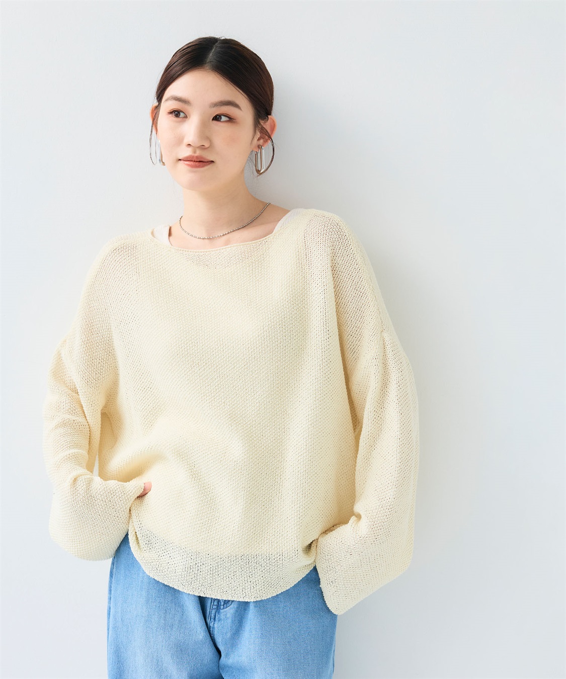 CROSS FUNCTION 《洗える》エブ楽 ルーズクラフトニットプルオーバー_main
