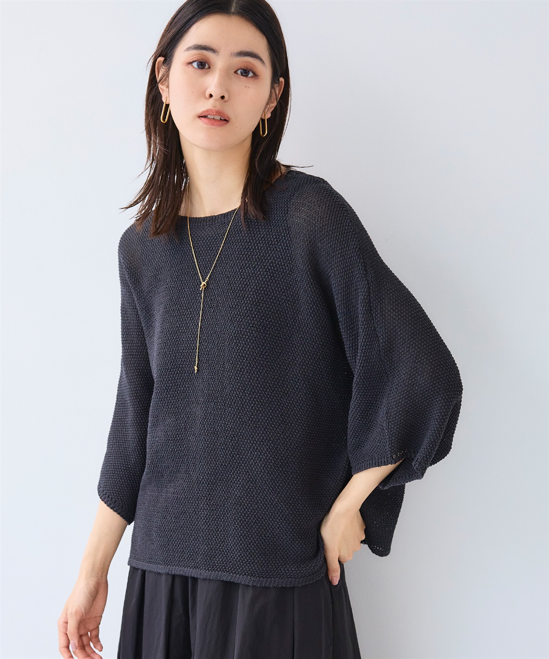 CROSS FUNCTION 《洗える》エブ楽 ルーズクロップドクラフトニットプルオーバー_main