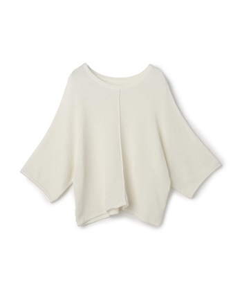 《洗える》エブ楽 ルーズクロップドクラフトニットプルオーバー(ホワイト-Ｍ)