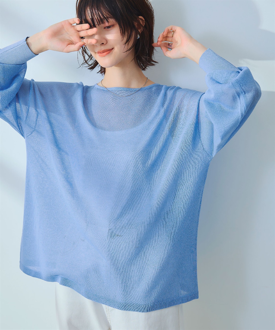 CROSS FUNCTION 《洗える》エブ楽 シアールーズニット＆キャミソールセット_main